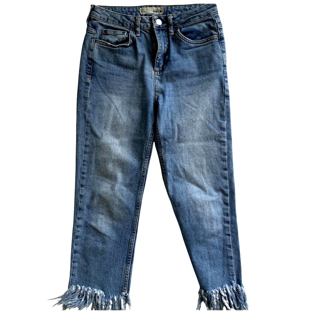 Topshop Moto Distressed Denim Fringe Jeans